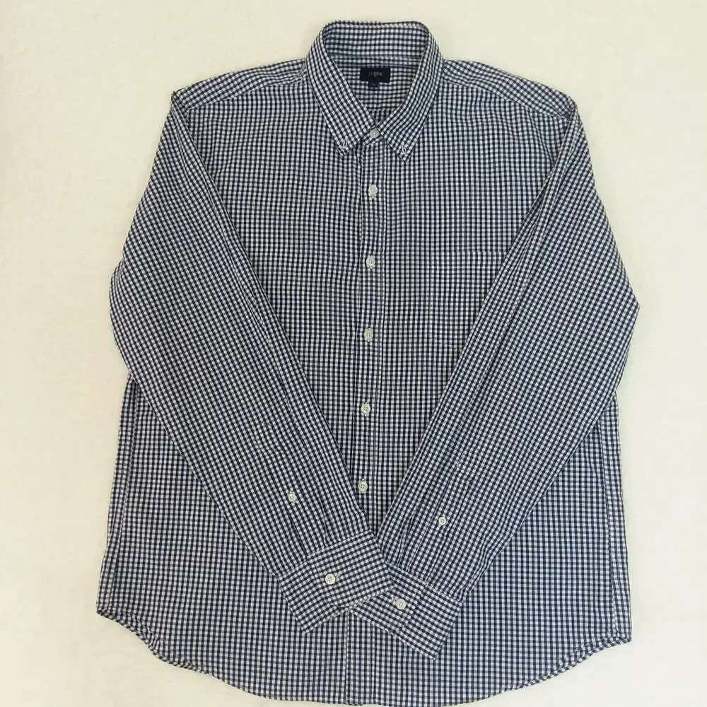 J. Crew Button Down Classic Shirt Men's‎ XL Blue & White Gingham Check Gorpcore
